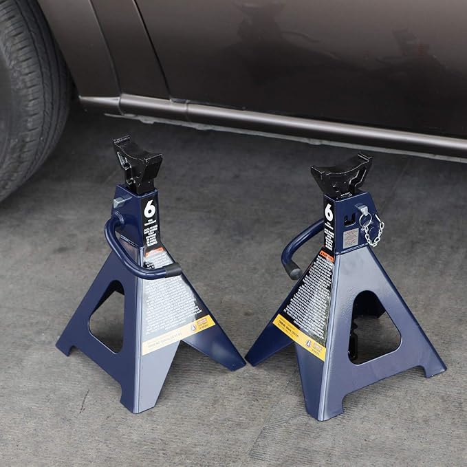 TCE 6 Ton (12,000 LBs) Capacity Double Locking Steel Jack Stands, 2 Pack, Blue, AT46002AU