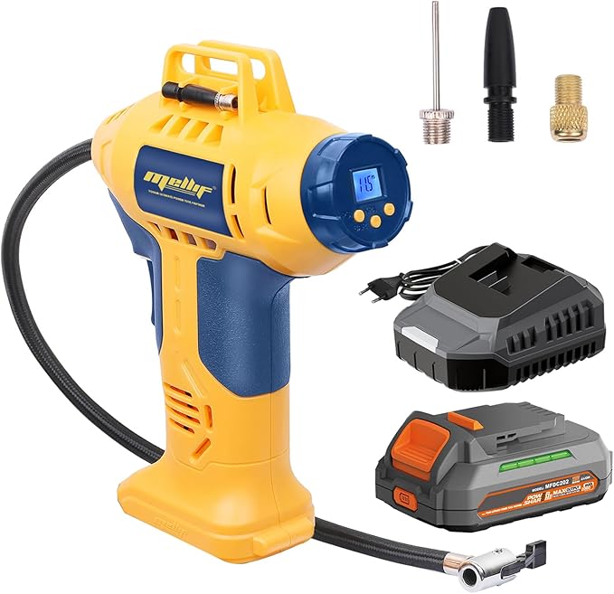 Mellif Tire Inflator Air Compressor Compatible with DeWalt 20V Max Battery, 160 PSI Cordless Portable Air Pump with Mellif 2.0Ah Battery & Charger, Digital Pressure Gauge for Car, Bike, Sport Ball