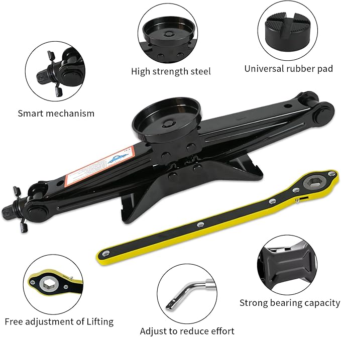Car Jack Kit 2.5 Ton (5512 lbs) Scissor Jack for Car with Rubber Jack Pad Universal Jack Emergency Kit Tire Changing Kit for Car SUV MPV
