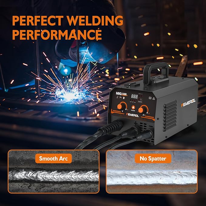 MIG Welder,2 in 1 Flux core/Stick Welder,130Amp 110V Gasless MIG Welding Machine with Synergy IGBT Inverter Welder Portable Wire Feed Welder