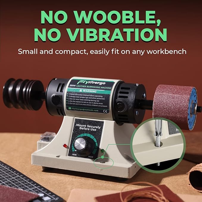 Leather Burnishing Machine with 12pcs Sanding Sleeves Adjustable Speed Burnisher Leather Edge Polishing Grinding Kit Rosewood Grinding Head Sander Buffing Motor 110V