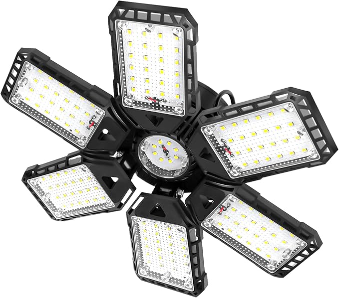 LED Garage Lights 1 Pack -180W, 18000LM 6500K Led Shop Light with 6+1 Deformable Panels, Basement Barn Light Garage Ceiling Lights, E26/E27 for Garage, Warehouse, Shop