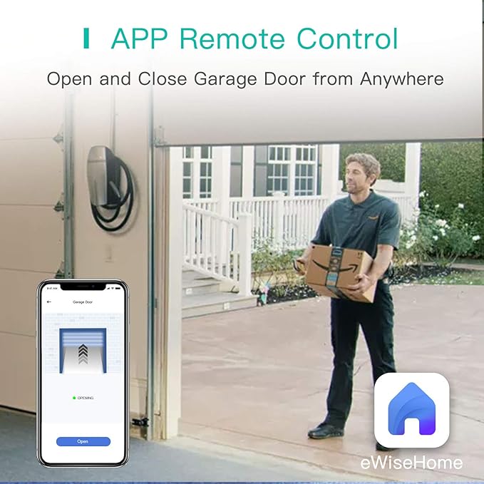 Smart WiFi Garage Door Opener Remote, Tuya Smart Life App Control, Work with Alexa and Google Assistant, No Hub Needed, White