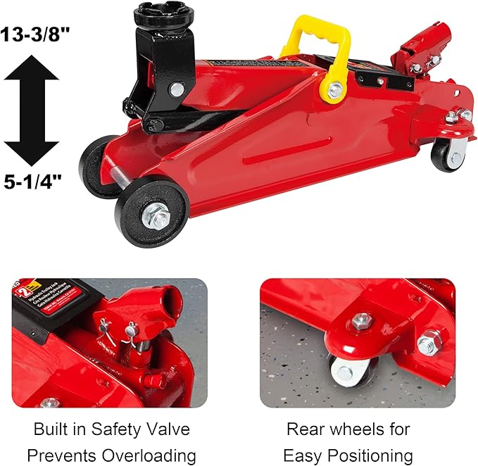 BIG RED T82040 Torin Hydraulic Trolley Floor Service/Floor Combo with 2 Jack Stands and Rolling Garage/Shop Creeper, 2 Ton (4,000 lb) Capacity, Red