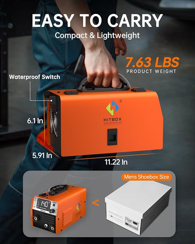 HITBOX 140A MIG Welder 110V, Flux Core Welder/Stick ARC/Lift TIG 3 In 1 Gasless MIG Welding Machine with Synergy Dual Voltage IGBT Inverter Welder