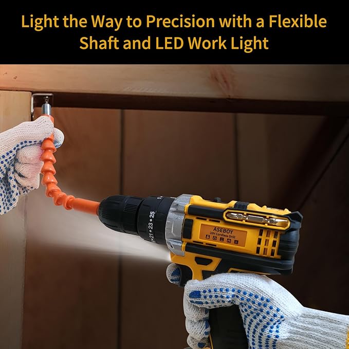 Cordless Drill with Battery and Charger, Power Drill Cordless, Electric drill Set with 3/8 Keyless Chuck, 25+3 Torque Settings for Screwdriving, Drilling (1Battery)