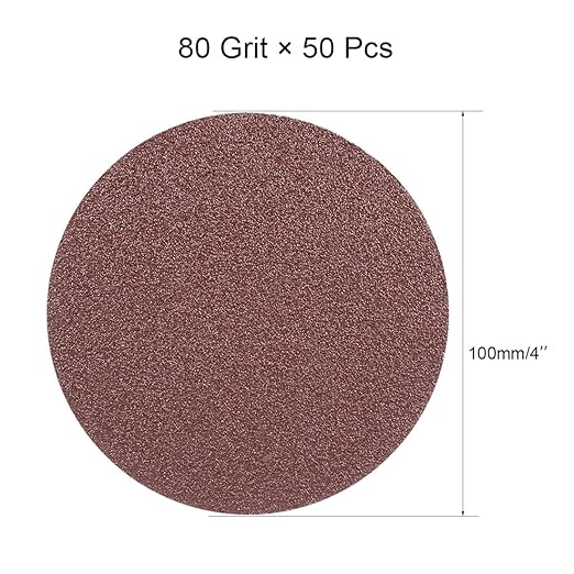 uxcell 50Pcs 4 Inch Hook and Loop Sanding Disc 80 Grits Flocking Sandpaper for Random Orbit Sander Brown