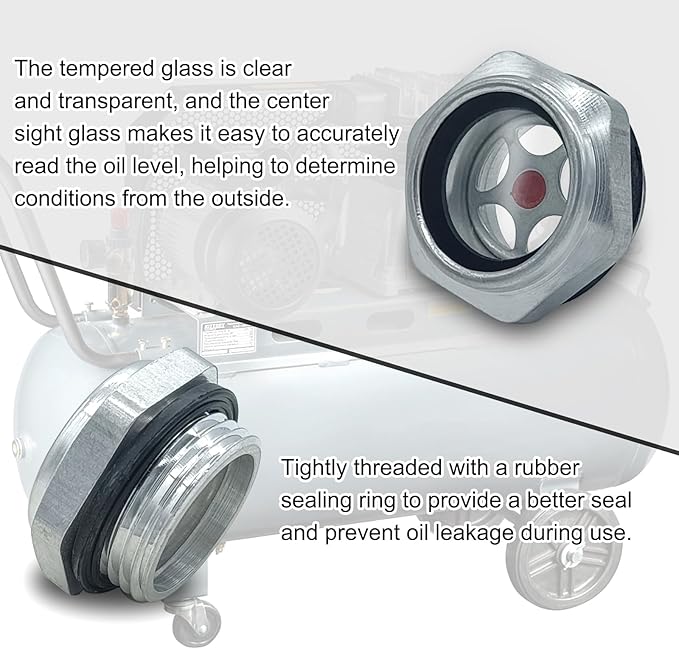 5 Pcs Oil Sight Glass 1/4'' 1/2'' 3/4'' 3/8'' 1'' Male Threaded Stainless Steel Sight Glass Oil Liquid Level Gauge Oil Indicator Window Hydraulic Tank Sight Glass for Pump Air Compressor Fittings