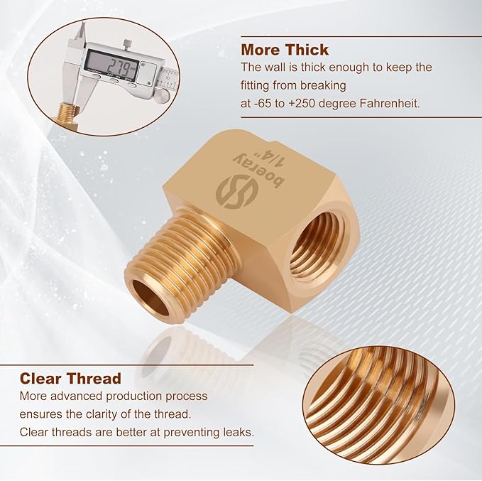5pcs 1/4” Brass Fittings 90 Degree Barstock Street Elbow 1/4" NPT Male Pipe to 1/4" NPT Female Pipe 1/4 NPT Elbow Forged Brass Pipe Fittings