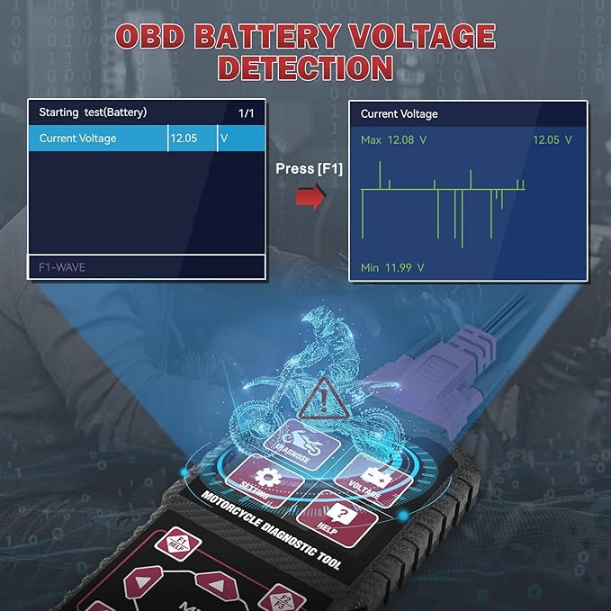 Motorcycle Diagnostic Tool,OBDII Motorcycle Fault Code Readers Scan Tools with Quick Test & Actuation Tests Motorcycle Scan Tool Compatible for Yamaha 2/3/4P Honda Kawasaki 4-6P OBDII