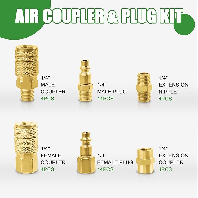 Air Coupler & Plug Kit,45 Pcs 1/4" NPT Air Tool Fittings Set,Quick Connect Air Hose Fittings Air Compressor Accessories