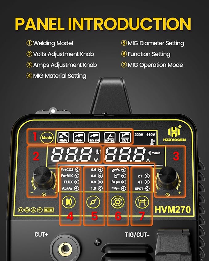 HZXVOGEN MIG Welder, 200A 6 in 1 Gas MIG/Gasless MIG/HF TIG/Stick/Spot/CUT 220V Aluminum Multi Process Welder Machine 40Amp Plasma Cutter Welder Combo Max Cut 15mm