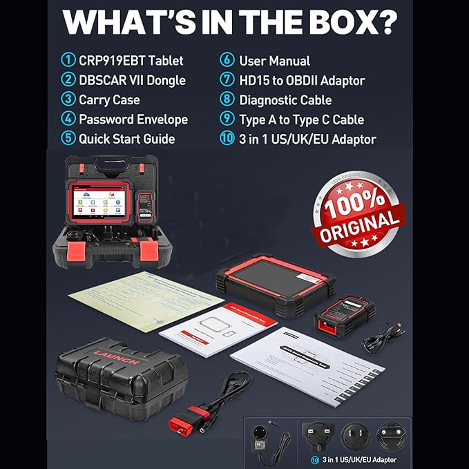 LAUNCH X431 CRP919EBT Elite OBD2 Scanner, 2025 Wireless Bidirectional Scan Tool with ECU Coding, CANFD & DOIP, FCA AutoAuth, 35+ Reset Functions, V.A.G Guided, Full System Diagnostic for All Vehicles