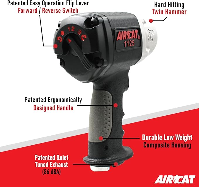 AIRCAT Pneumatic Tools 1125: 1/2" Composite Impact Wrench 1250 ft-lbs