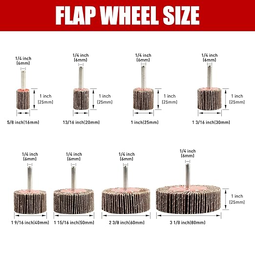 40 Pack 1/4" Abrasive Flap Wheel Sander Set 40 Pack,80 Grit,1/4 inch Shank Aluminum Oxide Flap Wheel Sander Polishing Sanding Wheel,8 Sizes for Deburring and Removing Rust