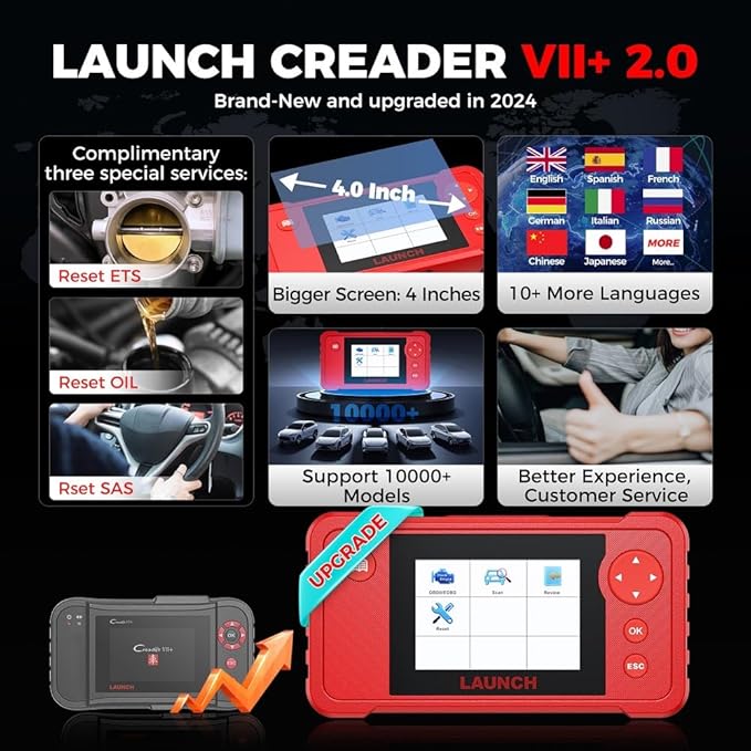 LAUNCH Creader VII+ OBD2 Scanner ABS SRS Transmission and Engine Code Reader Diagnostic Scan Tool