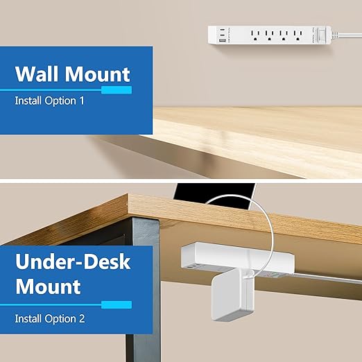LIDER Outlet Extender with 4 Receptacles, USB Type-A and 2 USB Type-C, Ultra-Thin Flat-Plug with Cord Extender, 4-Outlet Power Strip, Slim Angled Design, Surge Protector, 720 Joules, 5ft Cord, White