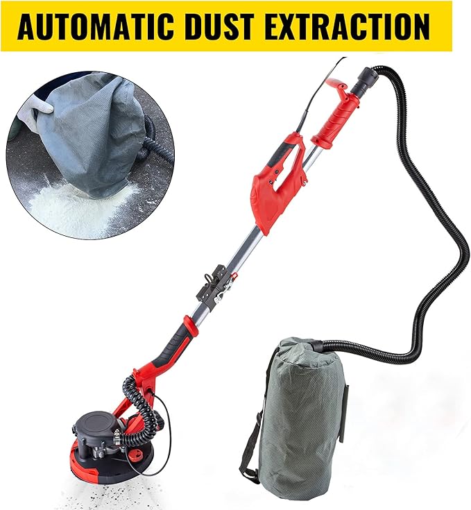 Mophorn Drywall Sander 850W Electric, Electric Sander Variable Speed 800-1750RPM, Drywall Sander Foldable Sheetrock Sander, with Telescope Handle, Vacuum Bag Drywall Sanders 6 Sand Pads