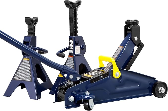BIG RED AT82001UR Torin Hydraulic Trolley Service/Floor Jack Combo with 2 Jack Stands, 2 Ton (4,000 lb), Blue