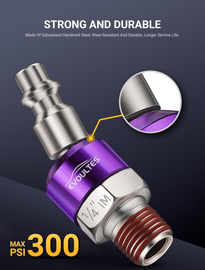 2-Pack 1/4 Inch NPT Air Fittings, 360° Swivel Male Quick Plug Air Hose Fittings w/Sealant, Industrial Air Tool Swivel Air Hose Connector for Air Compressor Accessories