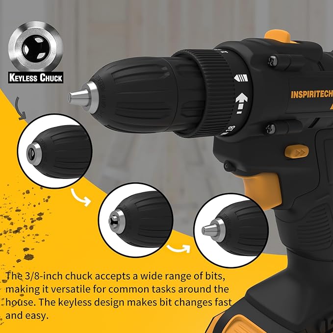 21V Cordless Drill with 2 Batteries and Charger,3/8-Inch Keyless Chuck Power Drill Set,2 Variable Speed Electric Drill Driver, 19 Torque Setting with Drill/Driver Bits