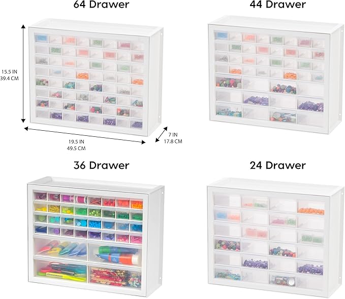 IRIS USA Craft Cabinet Storage, Screw Organizer, Hardware Storage Organizer, 44 Drawer Parts Cabinet, Art Storage Cabinets, Small Parts, Nuts and Bolts, Tool Storage, Scrapbook Art Hobby - White