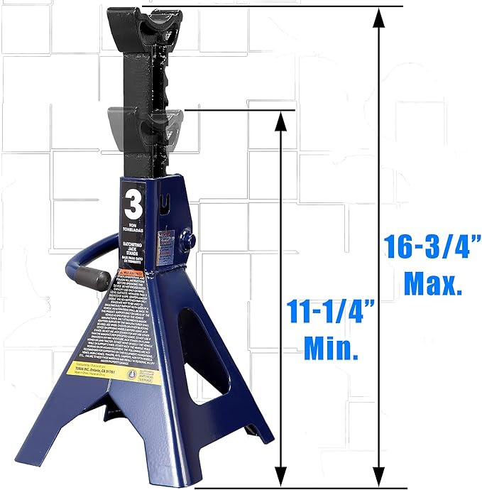 TCE AT43202U-1 Torin Steel Jack Stands: 3 Ton (6,000 lb.) Capacity, Blue, 1 Pair