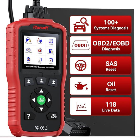 iCarsoft OBD2 Scanner for Ford/Holden, FD V1.0 All System in-Depth Diagnostic Scan Tool, Oil/SAS Reset/Live Data, ABS Airbag Engine Transmission Code Reader OBD2/EOBD/CAN Scan Tool