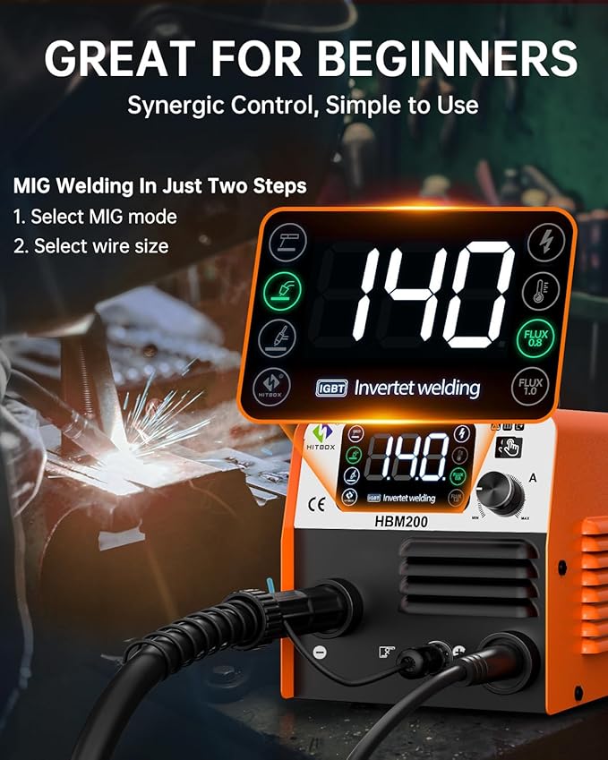 HITBOX 140A MIG Welder 110V, Flux Core Welder/Stick ARC/Lift TIG 3 In 1 Gasless MIG Welding Machine with Synergy Dual Voltage IGBT Inverter Welder