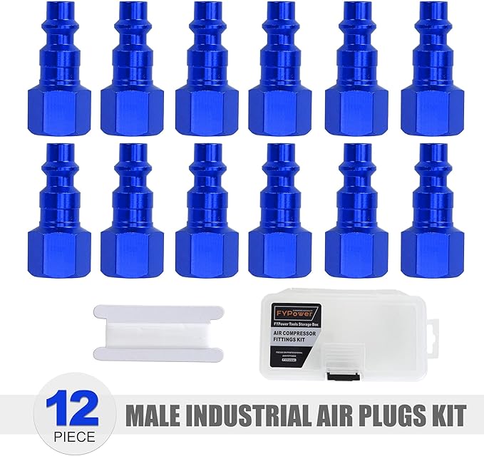 Air Hose Fittings, 12 Pieces I/M Industrial Type Air Plugs with 1/4" NPT Female Threads, Blue