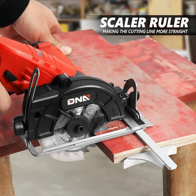 DNA MOTORING TOOLS-00174 12V Compact Cordless Circular Saw with 85mm 20T Blade and Hex Key, Adjustable Cutting Depth/Angle, Red (Tool Only)