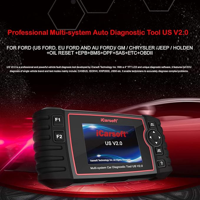iCarsoft US V2.0 Diagnostic Scan Tool for American Vehicles Ford/GM (Cherolet/Buick/Cadillac/GMC)/Chrysler/Jeep/Holden +Oil Reset +EPB+BMS+DPF+SAS+ETC+BLD+INJ