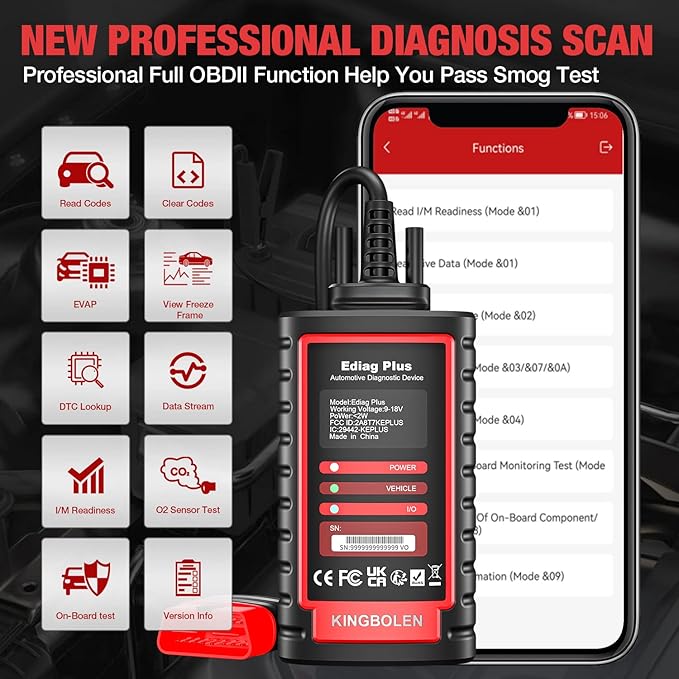 KINGBOLEN Ediag Plus Bluetooth Scanner, All System Bidirectional Control OBD2 Diagnostic Scanner for iOS & Android with ECU Coding, CAN-FD Protocol, Auto VIN, 15+ Rest Functions, 1 Year Gratis Update