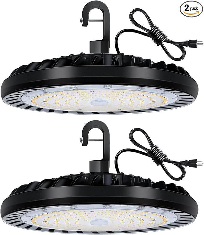 hykolity 2 Pack LED High Bay Light 200W, 5000K UFO LED High Bay Light Fixture with US Plug [600W MH/HPS Equiv.] 100-277V, 26,000lm, IP65 Commercial Warehouse Area Light for Wet Location