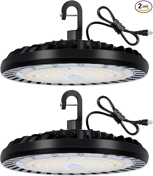 hykolity 2 Pack LED High Bay Light 150W, 5000K UFO LED High Bay Light Fixture with US Plug [450W MH/HPS Equiv.] 100-277V, 19,500lm, IP65 Commercial Warehouse Area Light for Wet Location