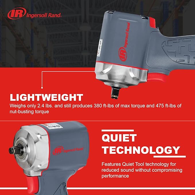 Ingersoll Rand 15QMAX 3/8" Air Impact Wrench, Quiet, Ultra Compact, 475 ft-lbs Nut-busting Torque,