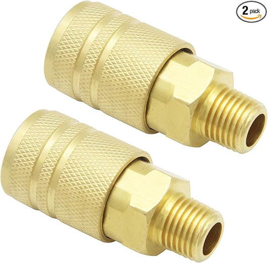 Air Hose Fittings Brass Industrial Coupler 1/4-inch NPT Male Thread Compressor Quick Connect Fittings For Professional Jobsites and Automotive Shops I/M Style 2 Piece