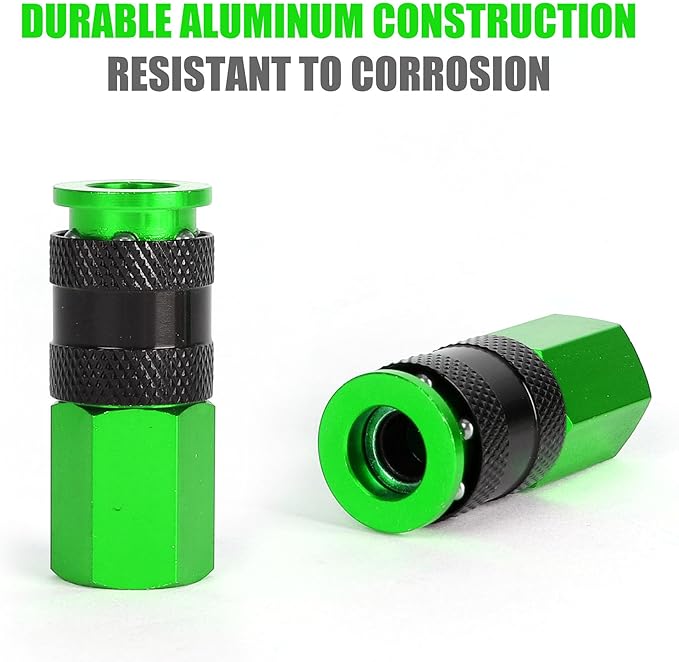 Air Hose Fittings, 6 Pieces AMT Universal Air Couplers with 1/4" NPT Female Threads, Green