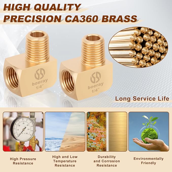 5pcs 1/4” Brass Fittings 90 Degree Barstock Street Elbow 1/4" NPT Male Pipe to 1/4" NPT Female Pipe 1/4 NPT Elbow Forged Brass Pipe Fittings