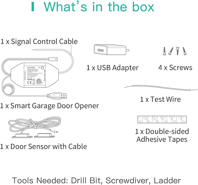Smart WiFi Garage Door Opener Remote, Tuya Smart Life App Control, Work with Alexa and Google Assistant, No Hub Needed, White