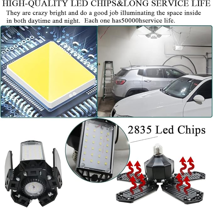 160W LED Garage Light 4Pack, 16000 Lumen Ceiling Lights with 5+1 Adjustable Panels, 6500K Daylight Light Bulb Fixture LED Lights for Garage, Workshop (New 160W 4Pack)