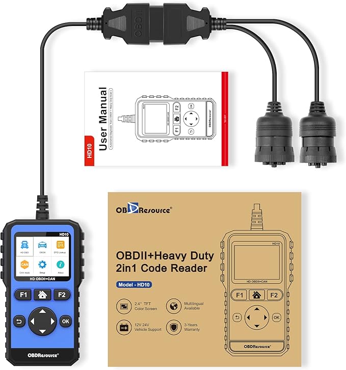 OBDResource Full Systems Heavy Duty Truck Scanner Tool HDOBD/EOBD/OBD2 Automotive Scanner Diagnostic Tool for Truck & Car 2 in 1 Code Reader for Most 12V 24V Diesel Vehicles