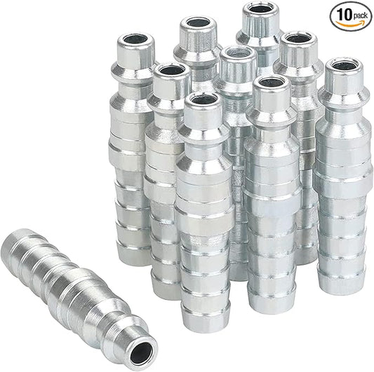 1/4 Air Plug with 3/8 Inch Hose Barb, Industrial M-Type Plug, 1/4 Inch Flow Size, Steel Material, 300PSI, 10 Pieces Air Hose Fittings