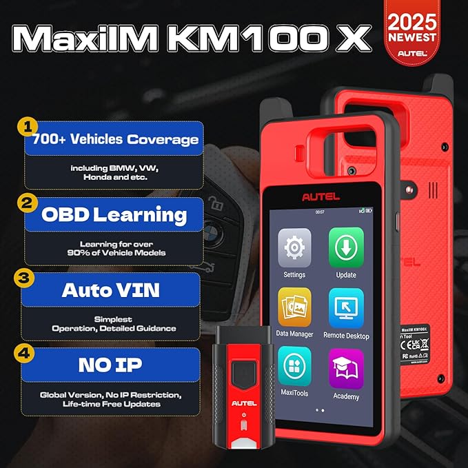 2025 Autel MaxiIM KM100 (X) Scanner, Same as KM100 KM100E, Lifetime Free Updates, Lite of IM508 IM508S IM608, 700+ Models Coverage, 60s Gen, Built-in APB112 ($239), 2GB & 64GB 9.0 OS, Auto VIN/Scan