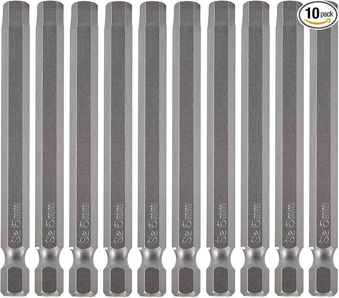 Hex Allen Wrench Long Screwdriver Bit Set H6 6mm Metric Drill Bit 10PCS 1/4 Inch Hex Shank 3 Inch/75 mm Length S2 Steel with Magnetic for Power Screwdriver Drill Impact Driver Repair Toolkit