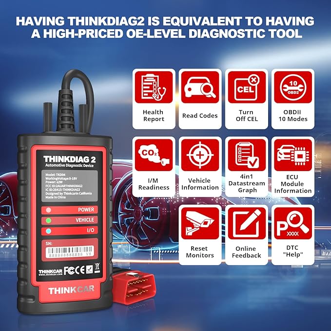 Thinkdiag2 All System Bidirectional Control OBD2 Diagnostic Scanner for iOS & Android, Bluetooth Scan Tool with CAN-FD Protocol, AutoVIN, Active Test, 15+ Reset Functions, ECU Coding, 1 Year Fr-ee