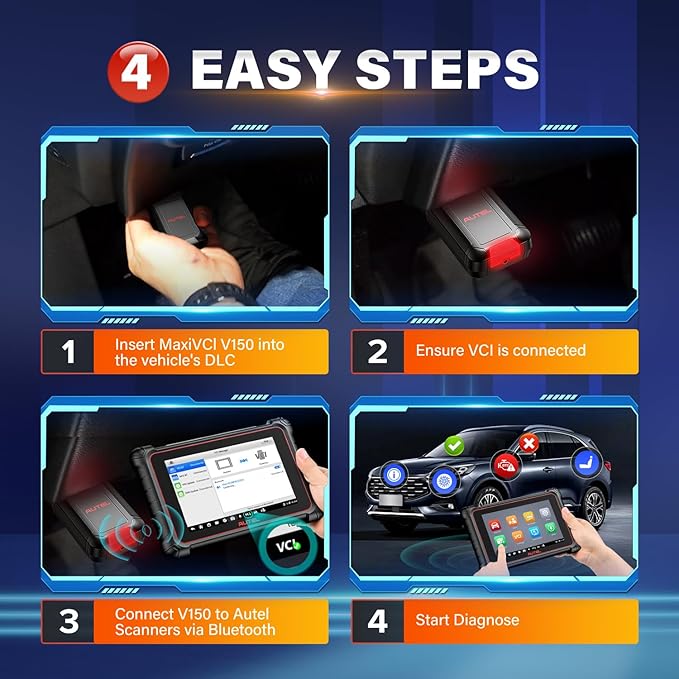Autel MaxiVCI V150 Wireless Dongle, VCI 150 OBD2 Connector Adapter Car Communication Interface, Work w/Autel MaxiCOM MK900BT MP900BT MP900Z-BT MP900TS MK900TS MX900TS TS900 OBD 2 Car Diagnostic Tool