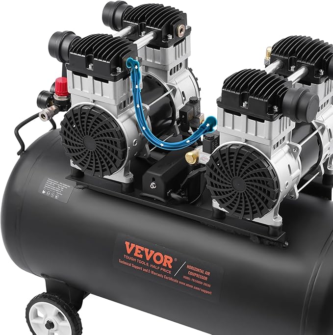 VEVOR Air Compressor, 20 Gallon Steel Tank, 4HP 10.6 CFM@90 PSI Oil Free Air Compressor & Max. 125PSI Pressure, 78dB Ultra Quiet Compressor for Auto Repair, Tire Inflation, Spray Painting (220V 60Hz)
