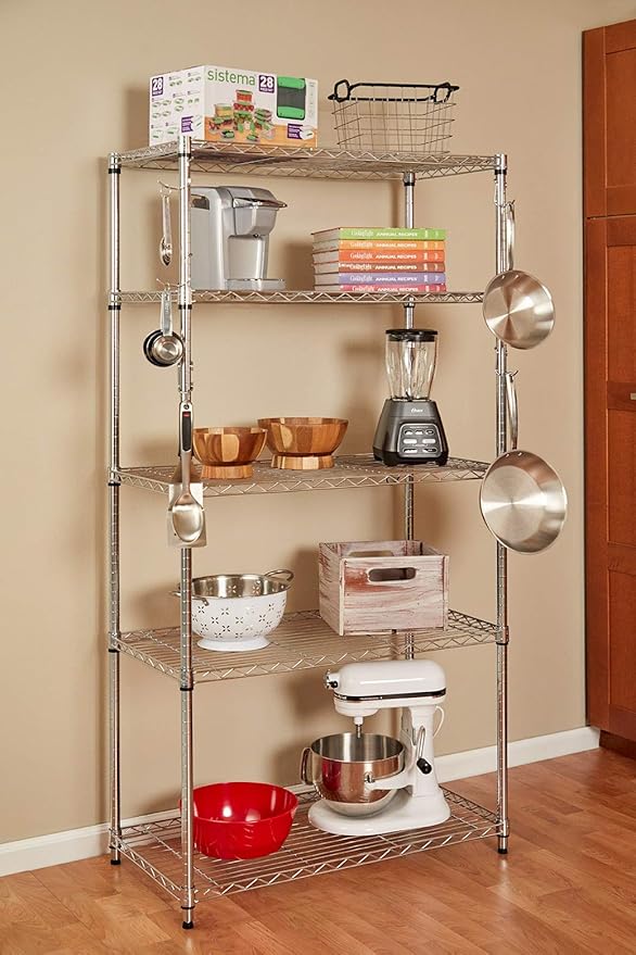 Pole Hooks 5-Pack | Utility Hanger Chrome | Best Solution for Garage Shelving Storage Organization | Use with Metal or Wire Shelves and Racks | Heavy Duty, Easy Installation
