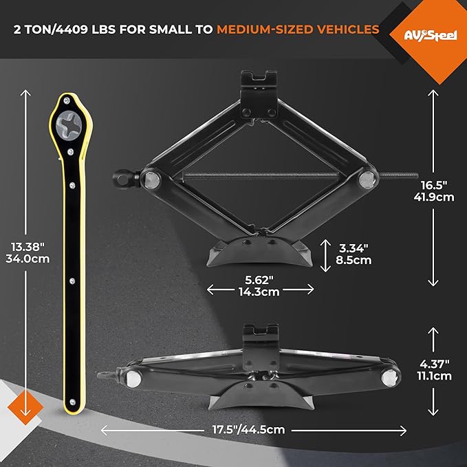 Scissor Jack for Car 2 Ton 4,409 lbs Capacity - Compact Car Lift Jack for Auto with Extended Ratcheting Handle, Portable Scissor Car Jack Kit, Tire Jack for Cars, SUV, MPV, Sedans